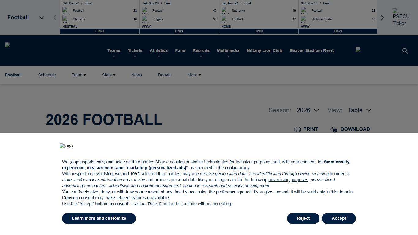 2026 Football - Penn State - Official Athletics Website